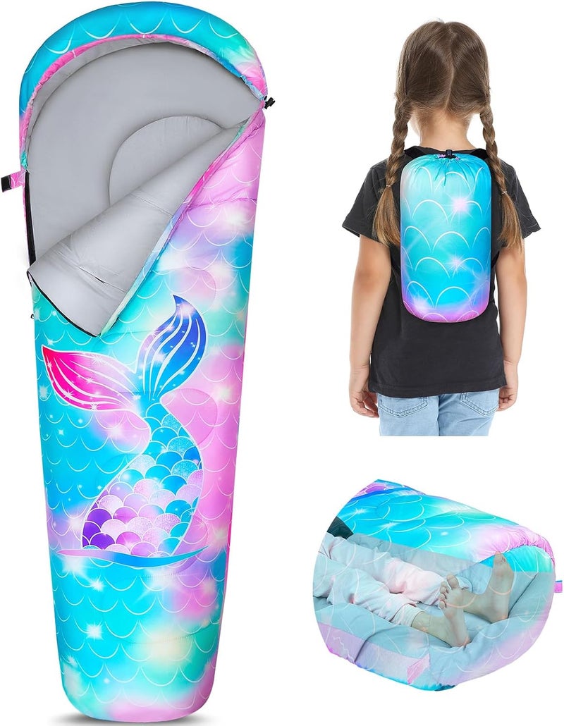 FIOBEE Kids Sleeping Bag for Girls Boys 3 Season Warm & Cool Weather Youth Camping Sleeping Bags with Backpacking Bag Waterproof for Traveling Hiking Indoor Outdoor Camping Essentials - Image 1